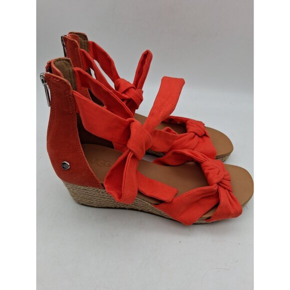 UGG Yarrow Sz 7 Orange Wedge Heel Open Sandal Casual Straps Open Toe Zipper EUC - Picture 1 of 16